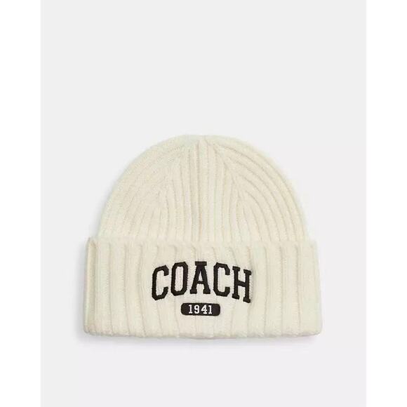 NWT Coach 1941 Embroidered Knit Beanie Wool CU806 Chalk White Unisex One Size - Picture 7 of 9